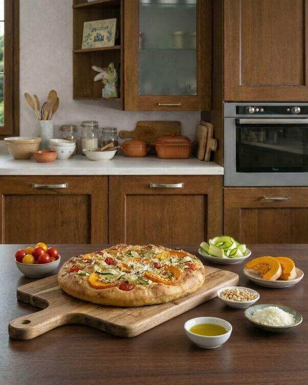 Focaccia croccante con verdure e pecorino