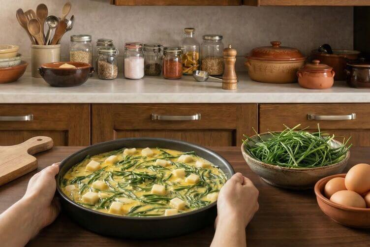 frittata con agretti pronta per il forno