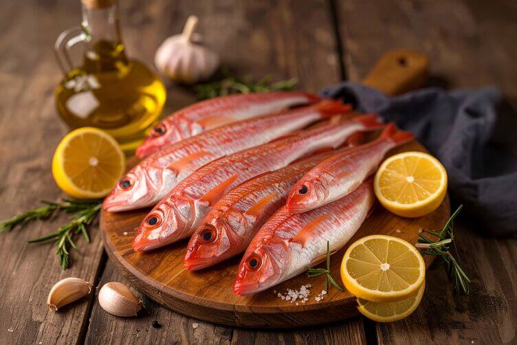 triglie al limone ingredienti sul vassoio triglie al limone