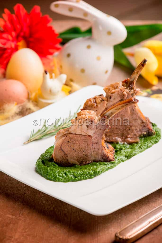 Costolette agnello con crema di cime di rapa e mascarpone