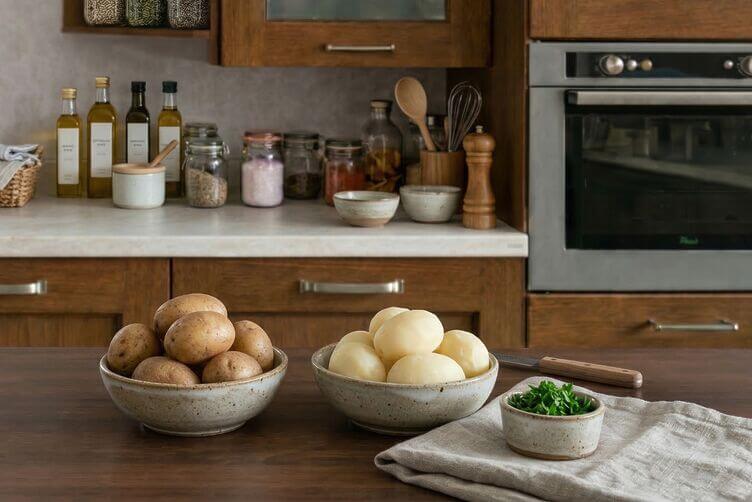 Patate lessate con la buccia e senza buccia a confronto