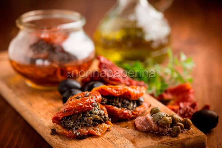 Stuffed dried tomatoes, a tasty, ever-ready appetiser