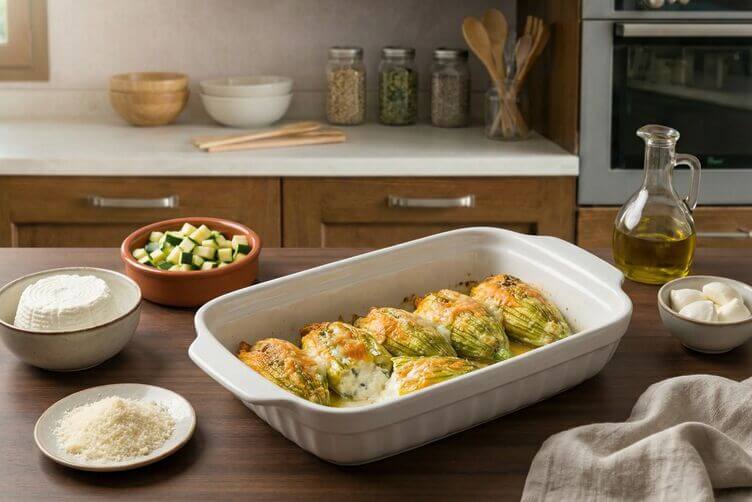 Fiori di zucchina ripieni al forno o