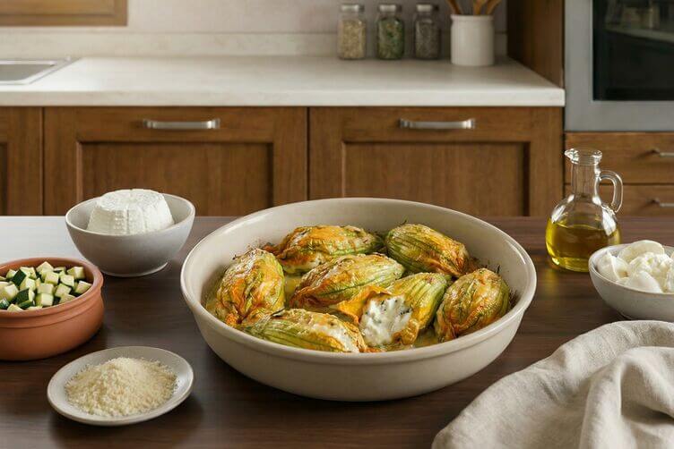 Fiori di zucchina ripieni al forno o Fiori di zucchina ripieni al forno o