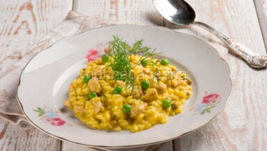 Risotto giallo con lonza e piselli