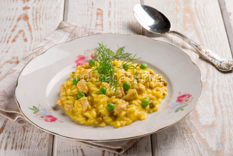 Risotto giallo con lonza e piselli
