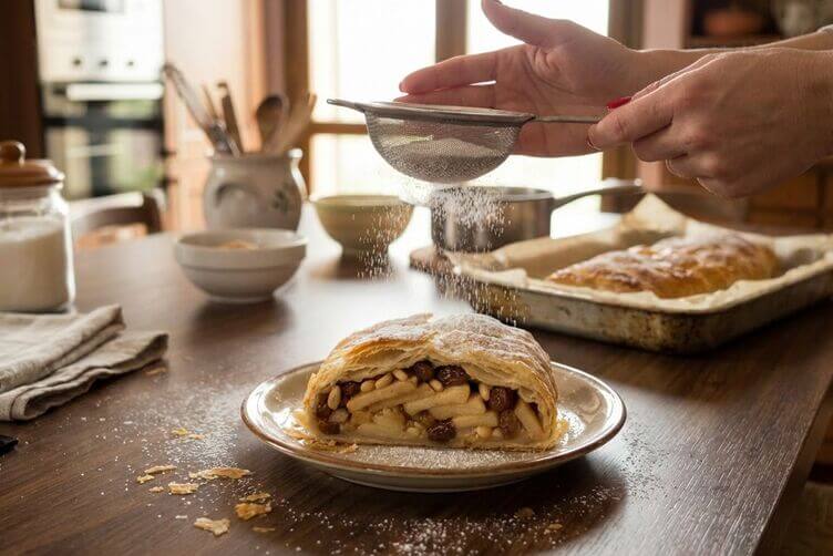 Strudel di mele con zucchero a velo