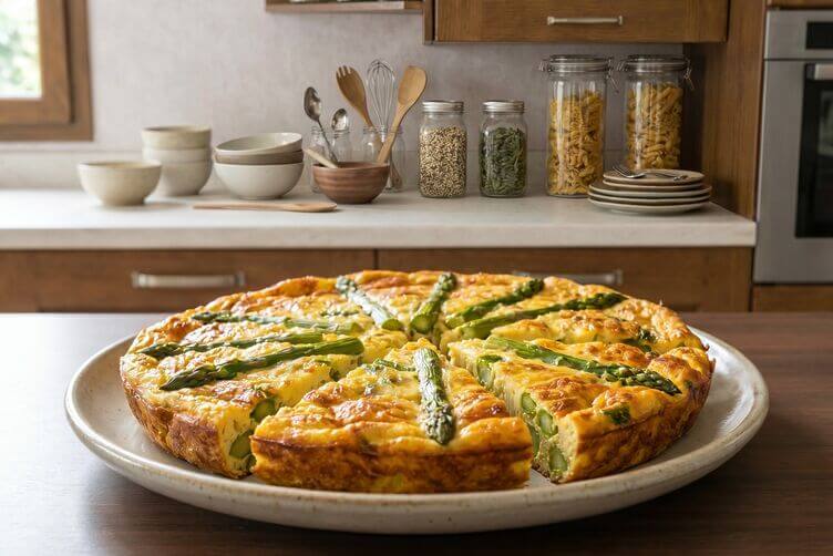 Frittata al forno con asparagi tagliata a fette