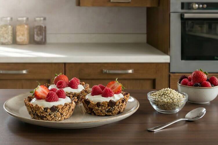 Cestini di muesli con semi di canapa