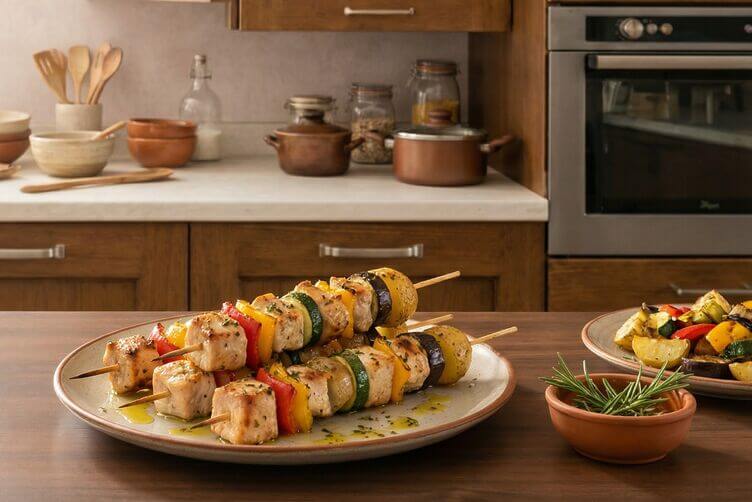 Spiedini di tacchino al forno con verdure