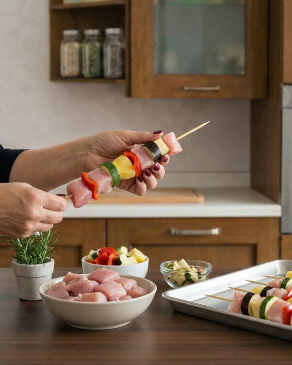 Spiedini di tacchino al forno con verdure preparazione