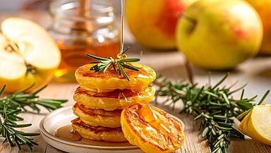 Frittelle alle mele con miele profumato al rosmarino