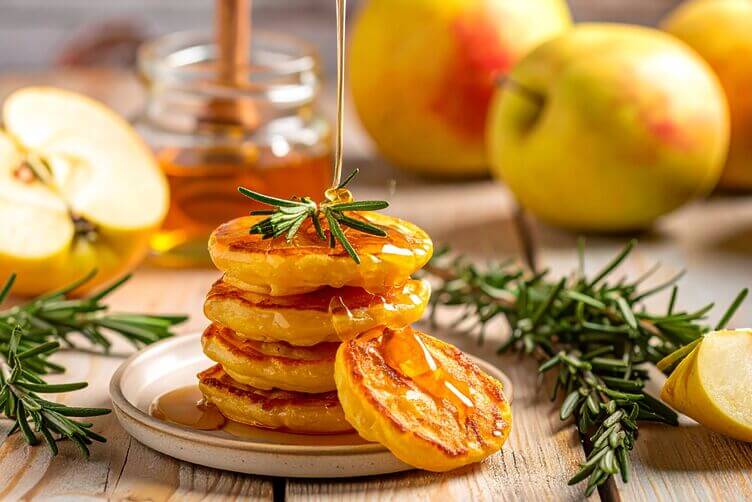 Frittelle alle mele con miele profumato al rosmarino