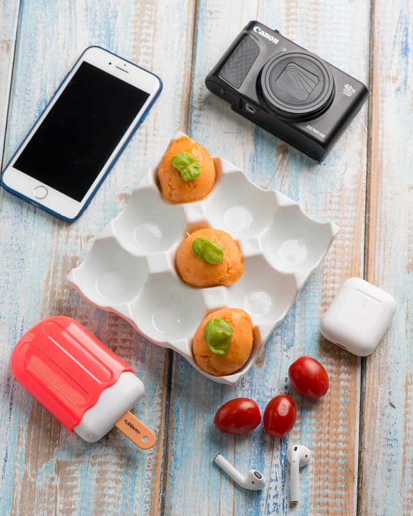 Gelato gastronomico ai pomodorini e basilico