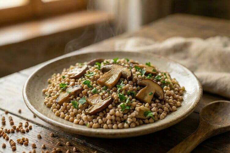 grano saraceno decorticati saltati con funghi porcini grano saraceno decorticati saltati con funghi porcini