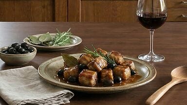 boconcini di maiale con olive nere