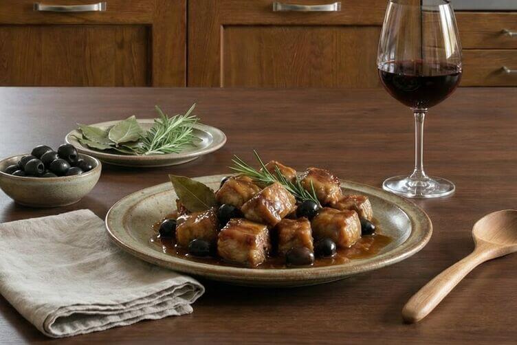 boconcini di maiale con olive nere