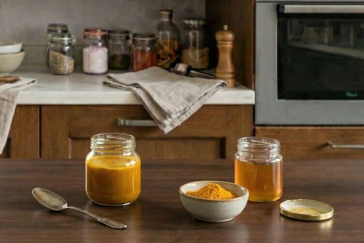 vasetto pronto con curcuma e miele da tenere in dispensa