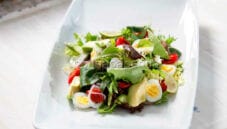 Misticanza con avocado e uova di quaglia