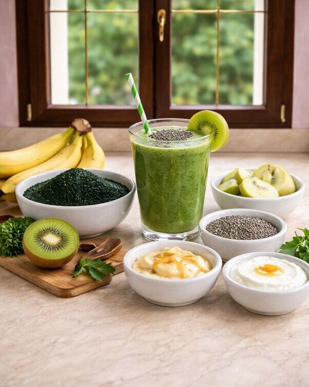 Smoothie verde e spirulina salutare