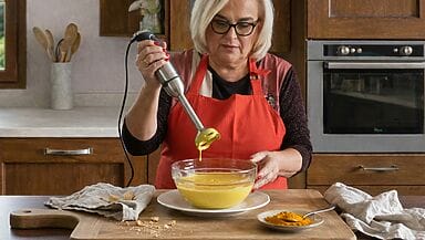 Tiziana Colombo mostra la sua maionese light alla curcuma, una base inclusiva senza lattosio, glutine e nichel