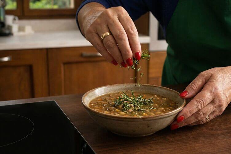 zuppa di legumi con erbe aromatiche fresche