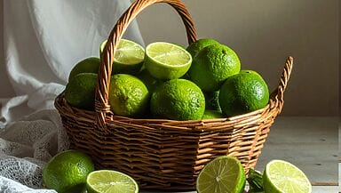 Cestino di vimini con lime freschi