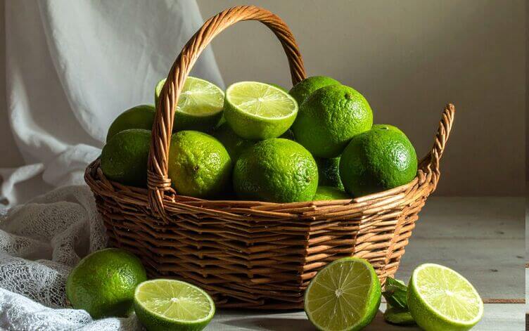 Cestino di vimini con lime freschi