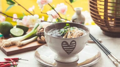 Spaghetti di soia in brodo di pollo