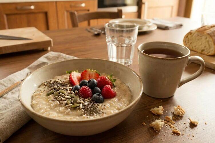 Colazione senza glutine con porridge e frutti di bosco