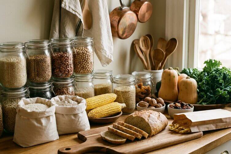 Consigli sulla dieta senza glutine: 8 cose da sapere Dieta senza glutine dispensa con ingredienti naturali e prodotti gluten free