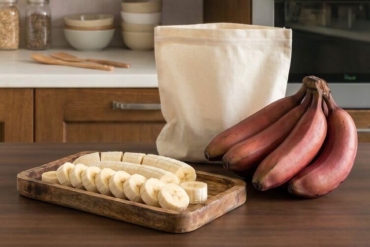 rondelle di banana rossa pronte per essere congelate