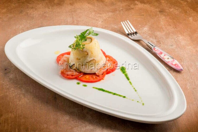 Tortino di melanzane e gamberi