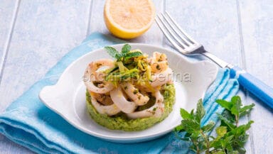 anelli di totano su crema di zucchine