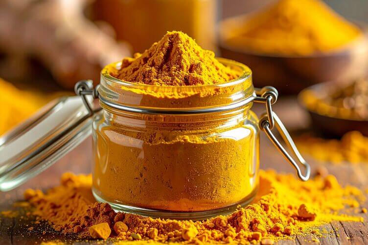 barattolo di curcuma in polvere