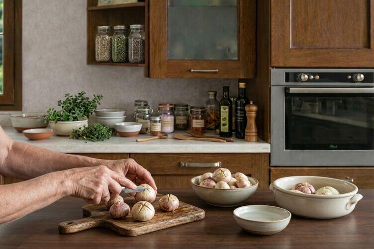 Preparazione dei lampascioni con incisione a croce Preparazione dei lampascioni con incisione a croce