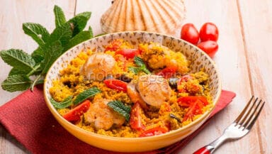 couscous con capesante e melanzane