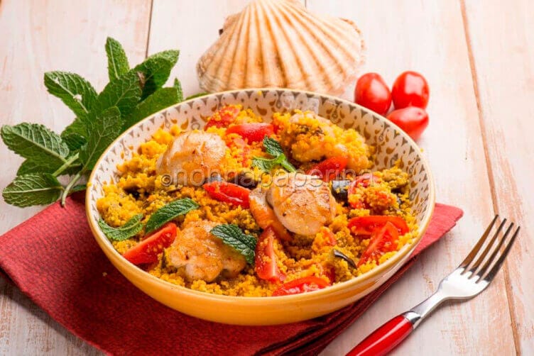 couscous con capesante e melanzane