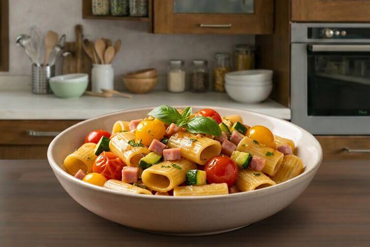 Mezzi paccheri con zucchine e pomodorini