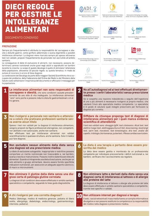 allergie e intolleranze alimentari decalogo corretto