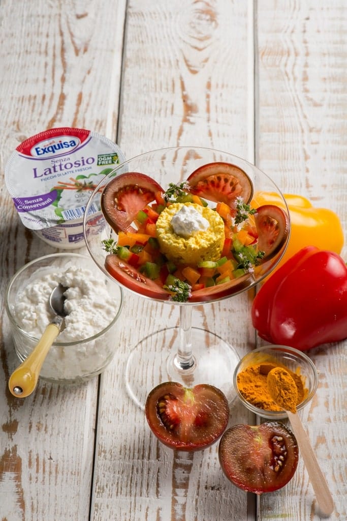 fiocchi di latte con curcuma e dadolata di peperoni