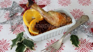 Cosce di faraona marinate all arancia con lenticchie speziate