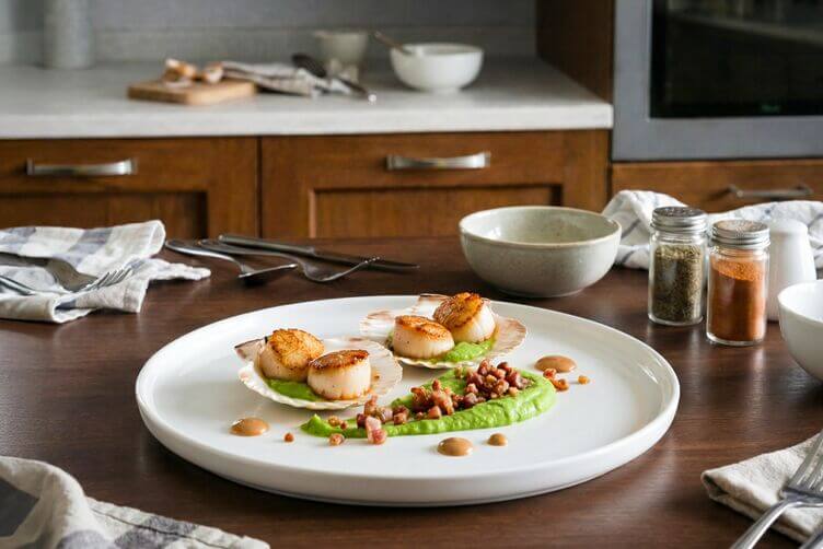 capesante con crema di piselli