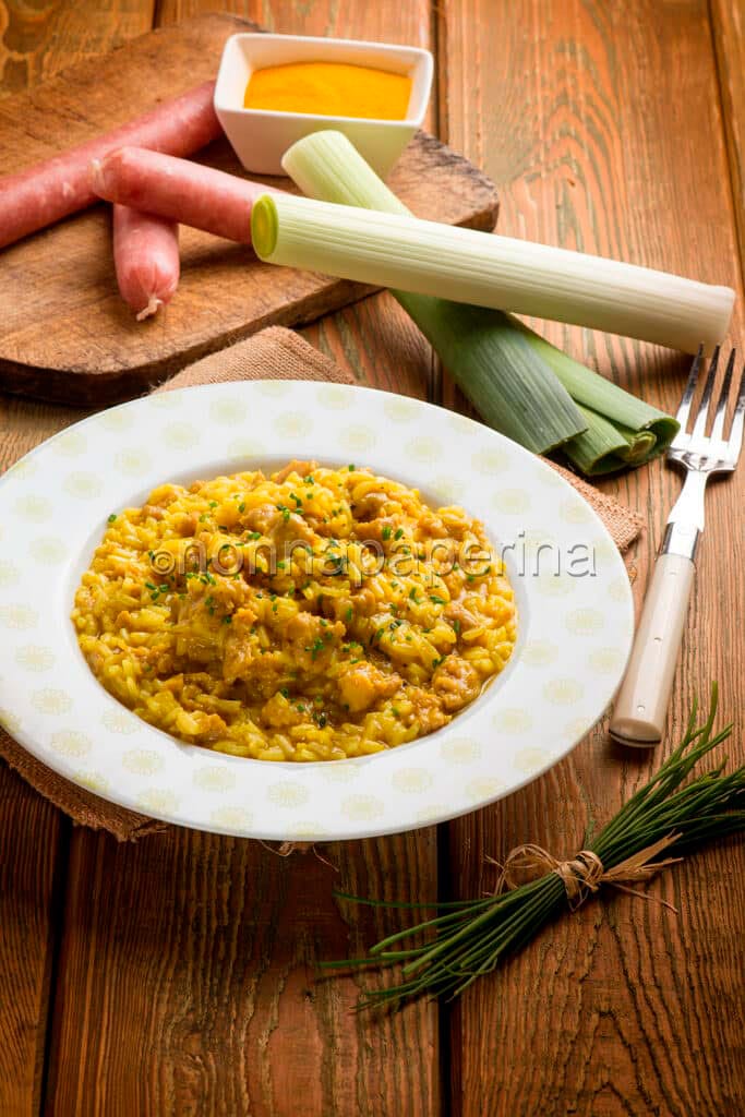 risotto ai porri salsiccia e curcuma risotto ai porri salsiccia e curcuma