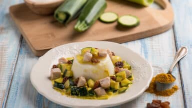 Tortino di polenta bianca con tonno e zucchine