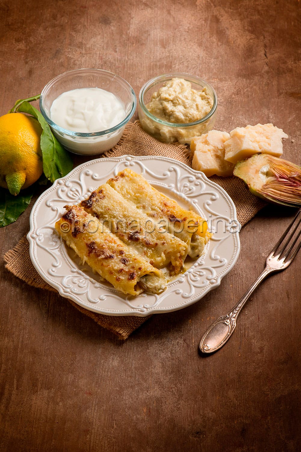 Cannelloni con pesto di carciofi e patate Cannelloni con pesto di carciofi e patate