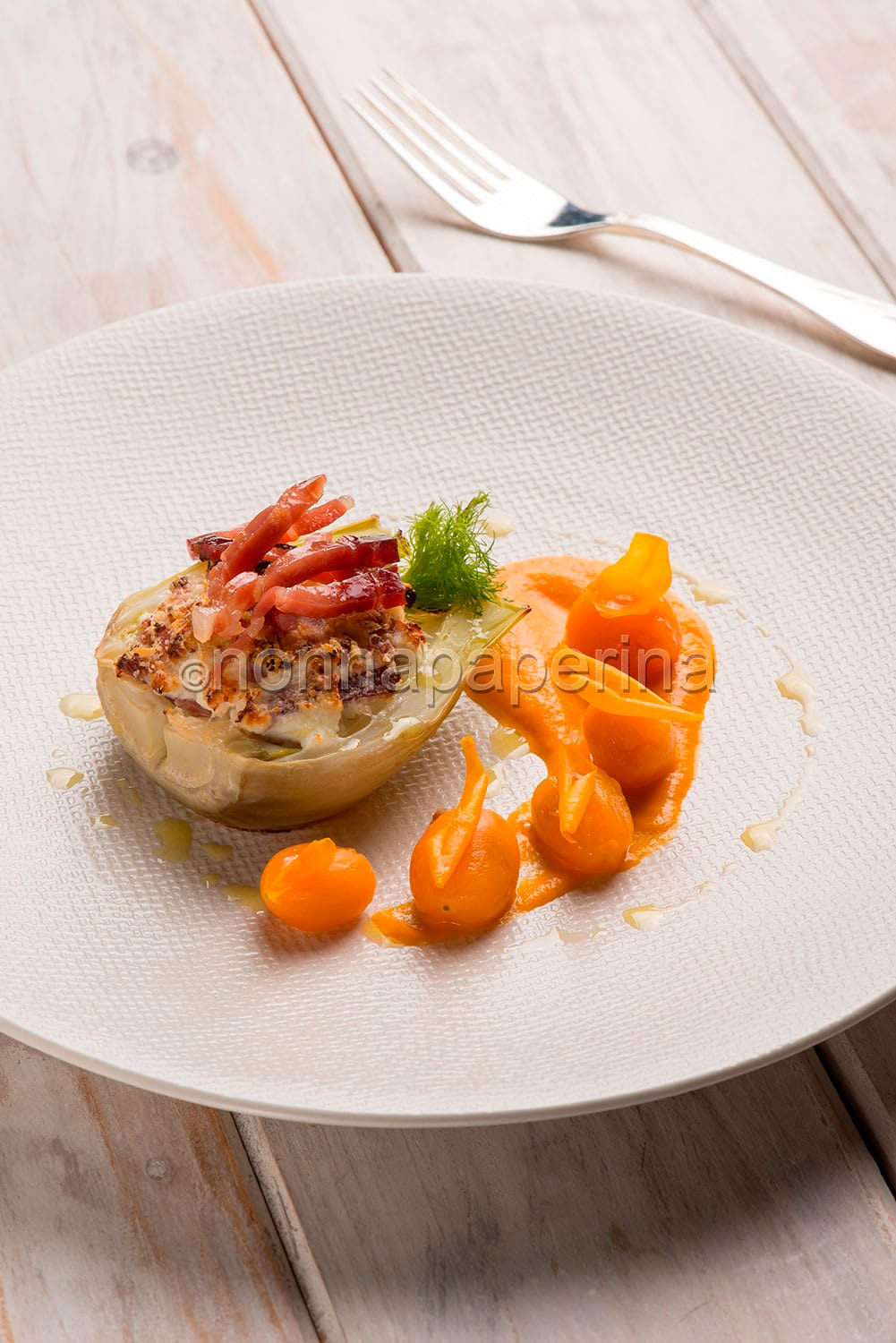 Finocchi ripieni di ricotta e speck