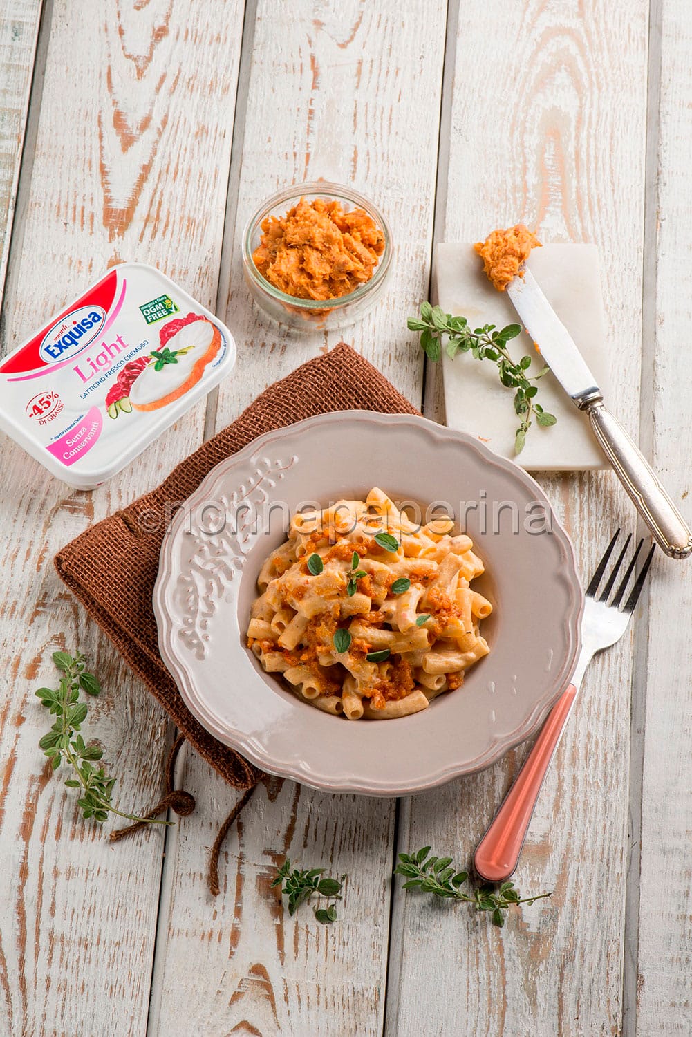 maccheroncini con ventricina e formaggio cremoso.