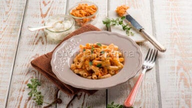 maccheroncini con ventricina e formaggio cremoso.