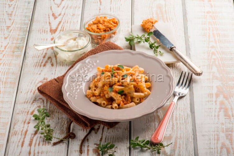 Maccheroncini con ventricina e formaggio cremoso. maccheroncini con ventricina e formaggio cremoso.